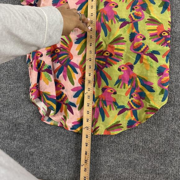 Farm Rio Top Womens Small Bird Printed Shirt Colorful Linen Tropical Boho Chic - Picture 15 of 16